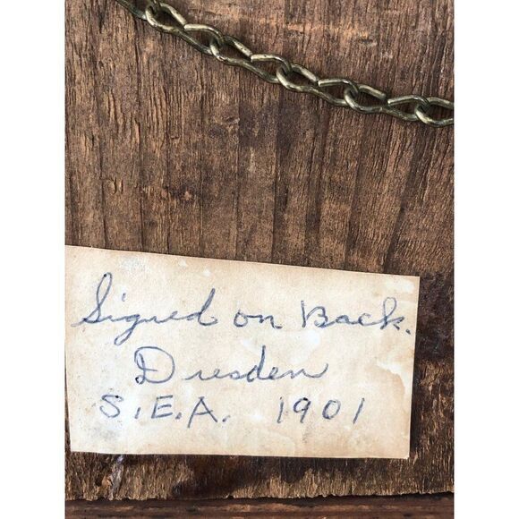 Antique Victorian Little Child with Flower Dresden Germany 1901 Framed - Picture 5 of 5